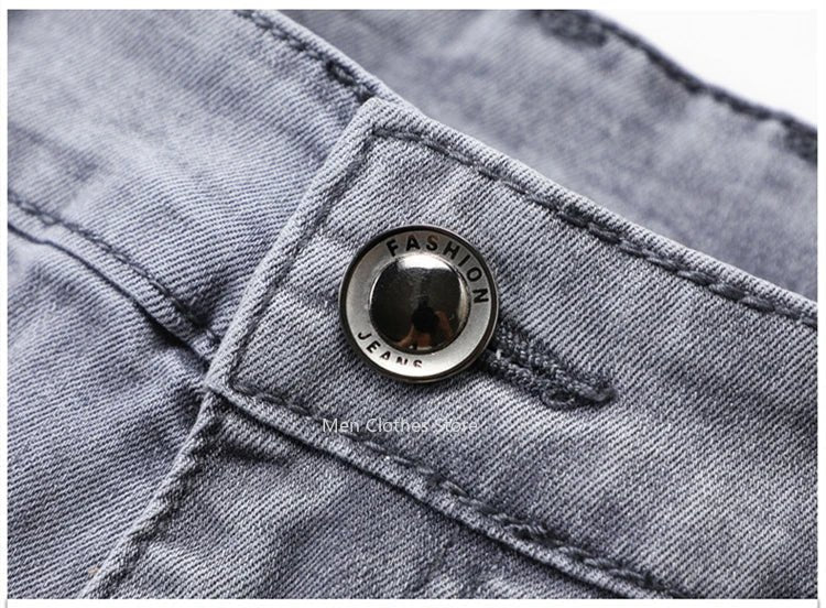 2024 Brand Thin or Thick Material Men's Elastic Cotton Jeans Fashion Gray Comfortable Denim Business Casual High Waist Pants - Maison zamor