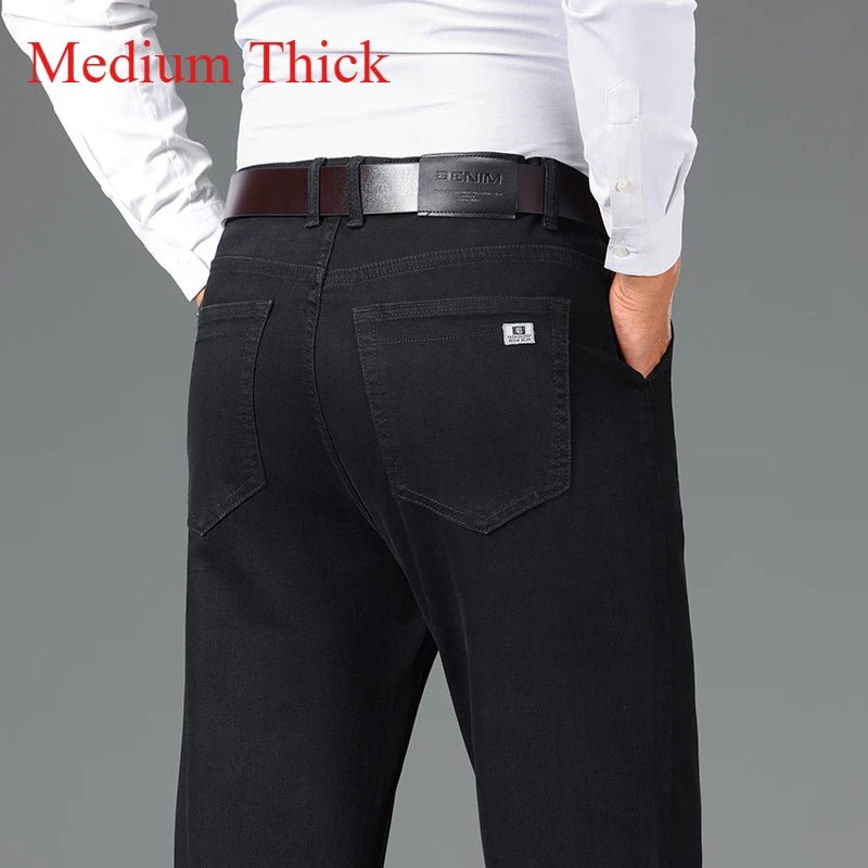 2024 Brand Thin or Thick Material Men's Elastic Cotton Jeans Fashion Gray Comfortable Denim Business Casual High Waist Pants - Maison zamor