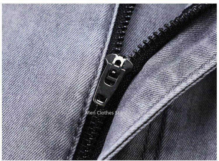 2024 Brand Thin or Thick Material Men's Elastic Cotton Jeans Fashion Gray Comfortable Denim Business Casual High Waist Pants - Maison zamor
