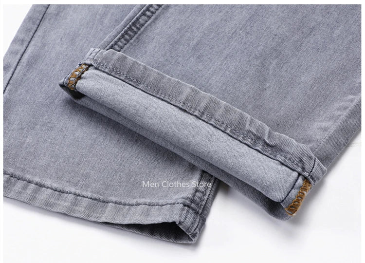 2024 Brand Thin or Thick Material Men's Elastic Cotton Jeans Fashion Gray Comfortable Denim Business Casual High Waist Pants - Maison zamor