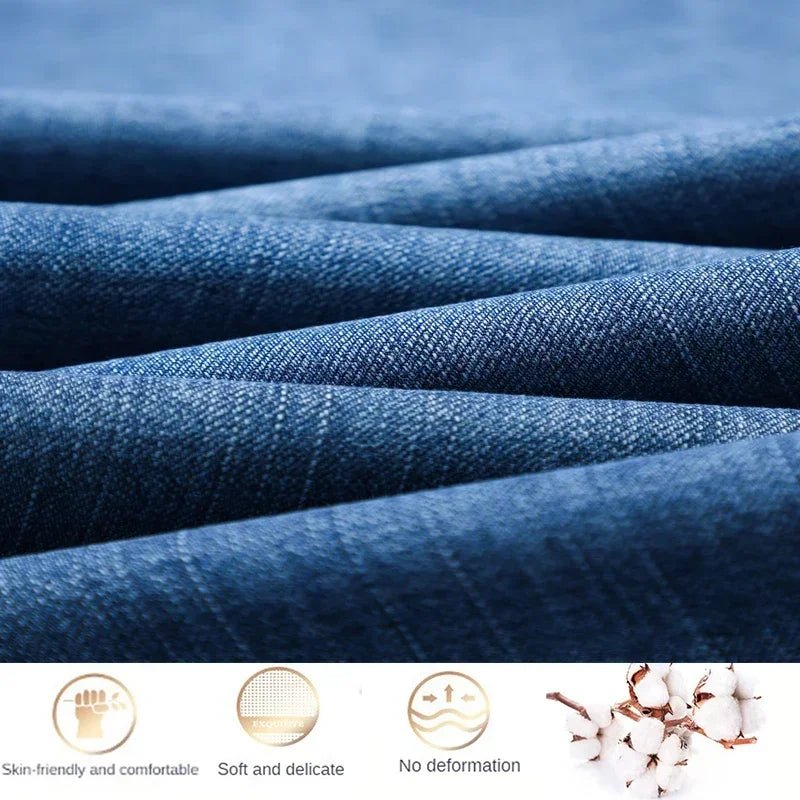 2024 Brand Thin or Thick Material Men's Elastic Cotton Jeans Fashion Gray Comfortable Denim Business Casual High Waist Pants - Maison zamor