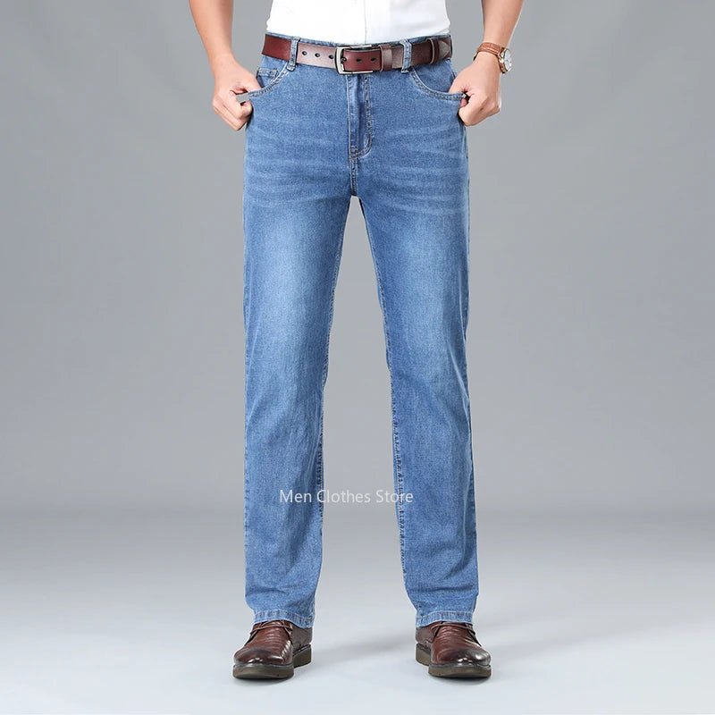 2024 Brand Thin or Thick Material Men's Elastic Cotton Jeans Fashion Gray Comfortable Denim Business Casual High Waist Pants - Maison zamor