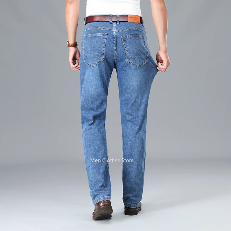 2024 Brand Thin or Thick Material Men's Elastic Cotton Jeans Fashion Gray Comfortable Denim Business Casual High Waist Pants - Maison zamor