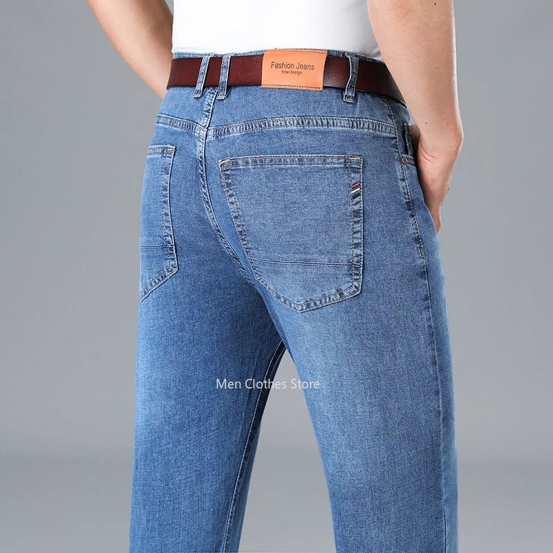 2024 Brand Thin or Thick Material Men's Elastic Cotton Jeans Fashion Gray Comfortable Denim Business Casual High Waist Pants - Maison zamor