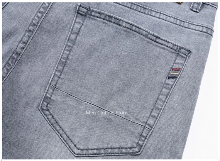 2024 Brand Thin or Thick Material Men's Elastic Cotton Jeans Fashion Gray Comfortable Denim Business Casual High Waist Pants - Maison zamor