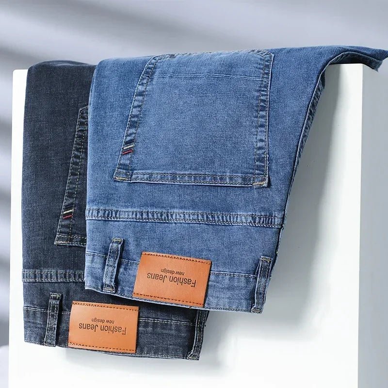 2024 Brand Thin or Thick Material Men's Elastic Cotton Jeans Fashion Gray Comfortable Denim Business Casual High Waist Pants - Maison zamor
