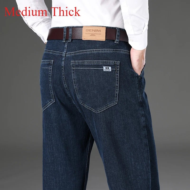 2024 Brand Thin or Thick Material Men's Elastic Cotton Jeans Fashion Gray Comfortable Denim Business Casual High Waist Pants - Maison zamor