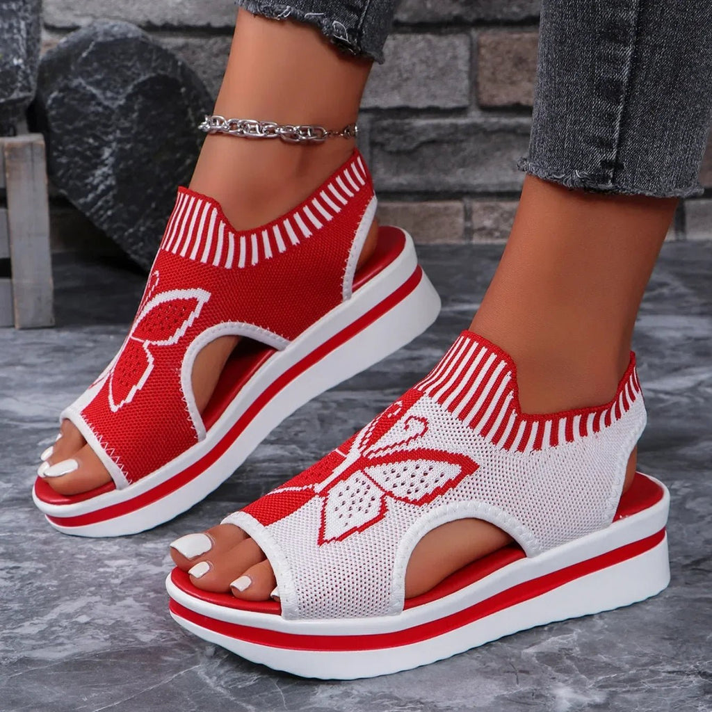 2024 Summer New Women Sandals Round Toe Platform Sole Mesh Single Women Shoes Casual Fashion Blue Butterfly Plus Size Sandals - Maison zamor