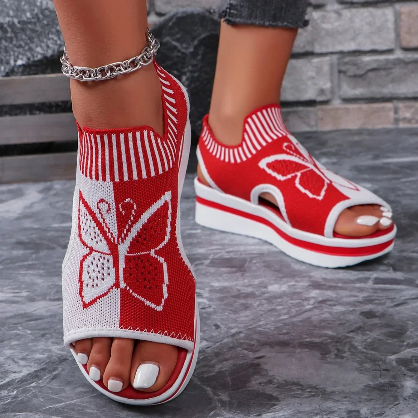 2024 Summer New Women Sandals Round Toe Platform Sole Mesh Single Women Shoes Casual Fashion Blue Butterfly Plus Size Sandals - Maison zamor