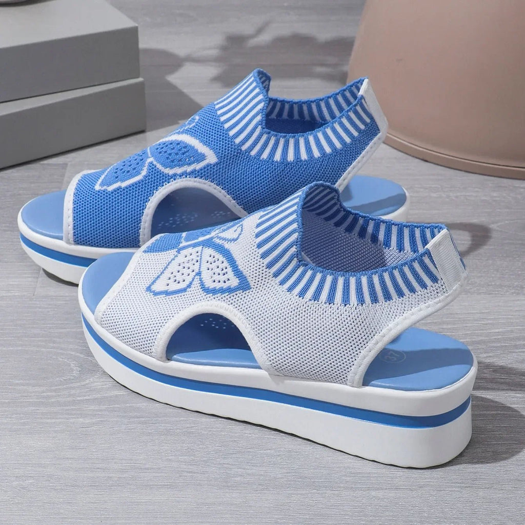 2024 Summer New Women Sandals Round Toe Platform Sole Mesh Single Women Shoes Casual Fashion Blue Butterfly Plus Size Sandals - Maison zamor