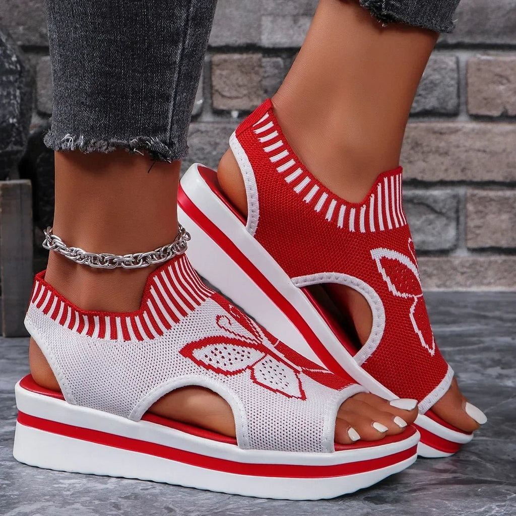 2024 Summer New Women Sandals Round Toe Platform Sole Mesh Single Women Shoes Casual Fashion Blue Butterfly Plus Size Sandals - Maison zamor