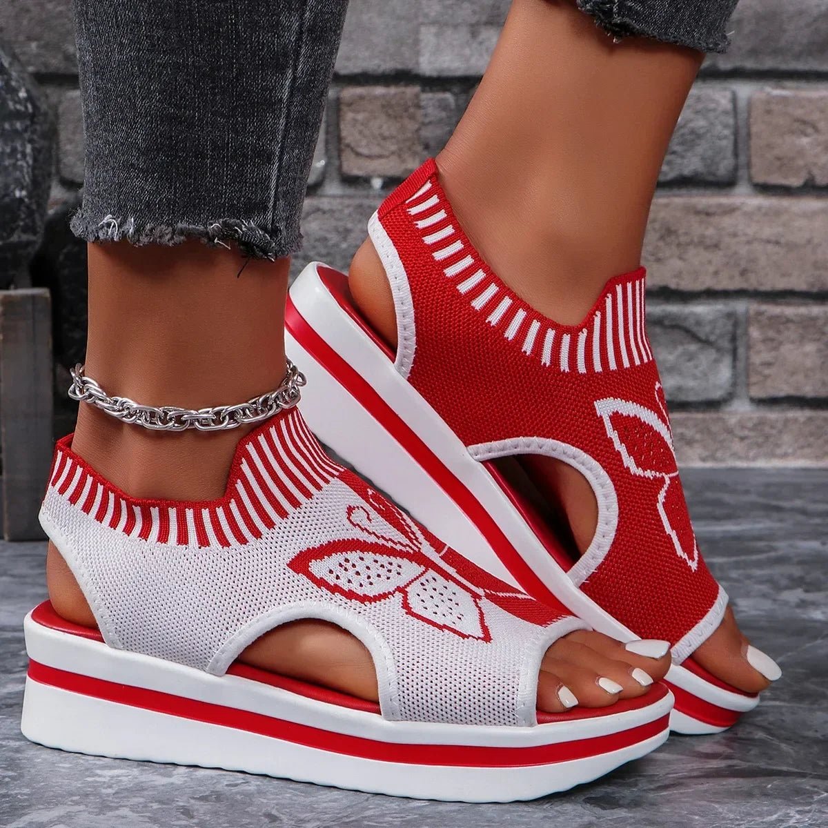 2024 Summer New Women Sandals Round Toe Platform Sole Mesh Single Women Shoes Casual Fashion Blue Butterfly Plus Size Sandals - Maison zamor