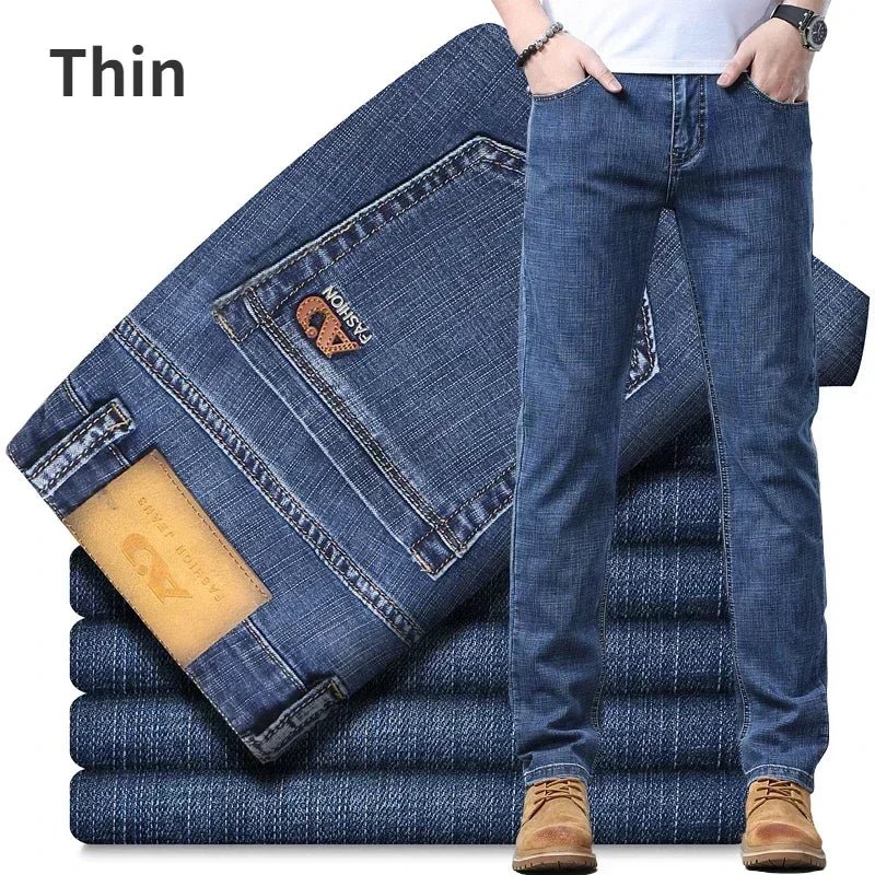 2024 Thin or Thick Material Slim Fit Men's Luxury Classic Style Men Jeans Business Stretch Denim Male Trousers Clothing - Maison zamor