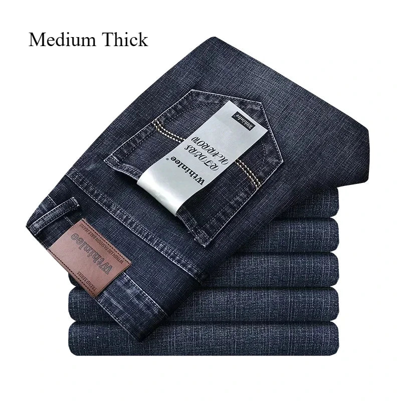 2024 Thin or Thick Material Slim Fit Men's Luxury Classic Style Men Jeans Business Stretch Denim Male Trousers Clothing - Maison zamor