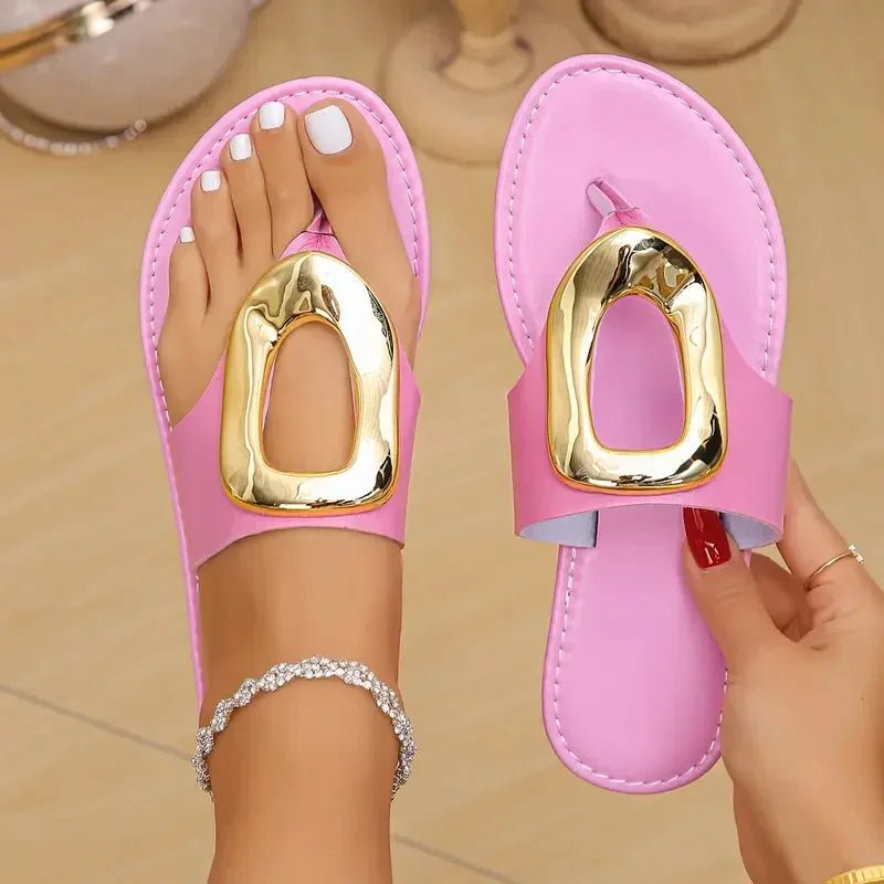 2025 Summer New Women Slippers Fashion Luxury Slippers Fashion Outdoor Flat Shoes Women Beach Metal Sandals Female Slides Women - Maison zamor