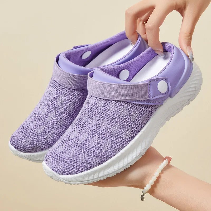 2025 summer new women's shoes fashion casual breathable mesh slippers shoes a slip - on half support shoes women's shoes - Maison zamor