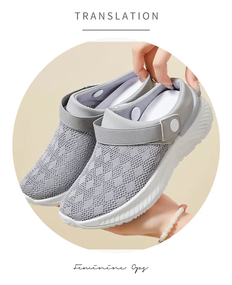 2025 summer new women's shoes fashion casual breathable mesh slippers shoes a slip - on half support shoes women's shoes - Maison zamor