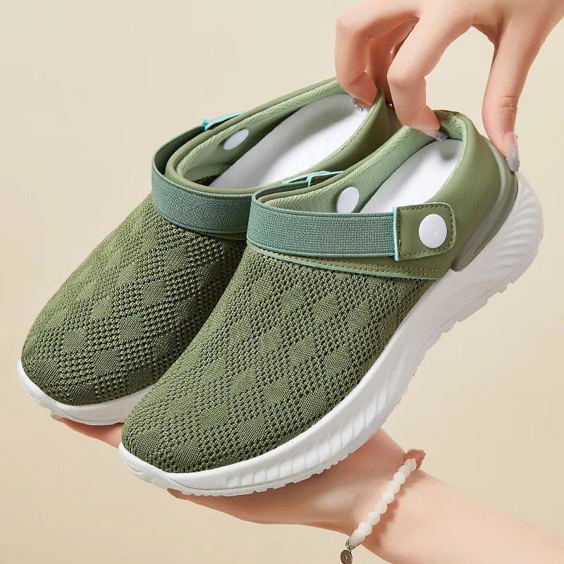 2025 summer new women's shoes fashion casual breathable mesh slippers shoes a slip - on half support shoes women's shoes - Maison zamor