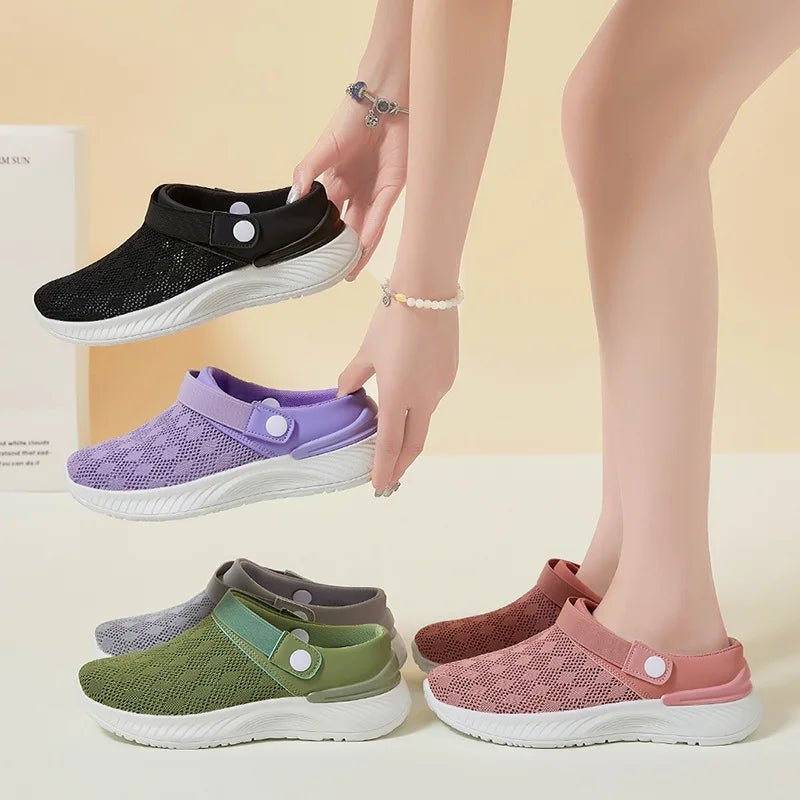 2025 summer new women's shoes fashion casual breathable mesh slippers shoes a slip - on half support shoes women's shoes - Maison zamor