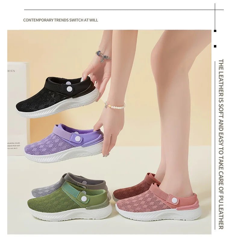2025 summer new women's shoes fashion casual breathable mesh slippers shoes a slip - on half support shoes women's shoes - Maison zamor
