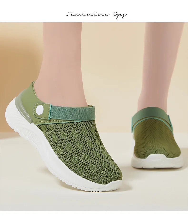 2025 summer new women's shoes fashion casual breathable mesh slippers shoes a slip - on half support shoes women's shoes - Maison zamor