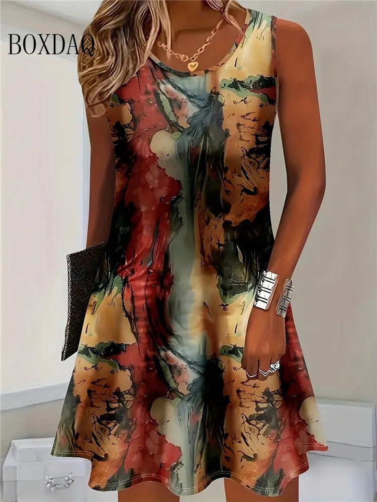 2025 Women Summer Sleeveless Bohemian Dress Fashion Imitate Cowboy Vest Flowers Print Dress Casual Tank Beach Dresses For Women - Maison zamor