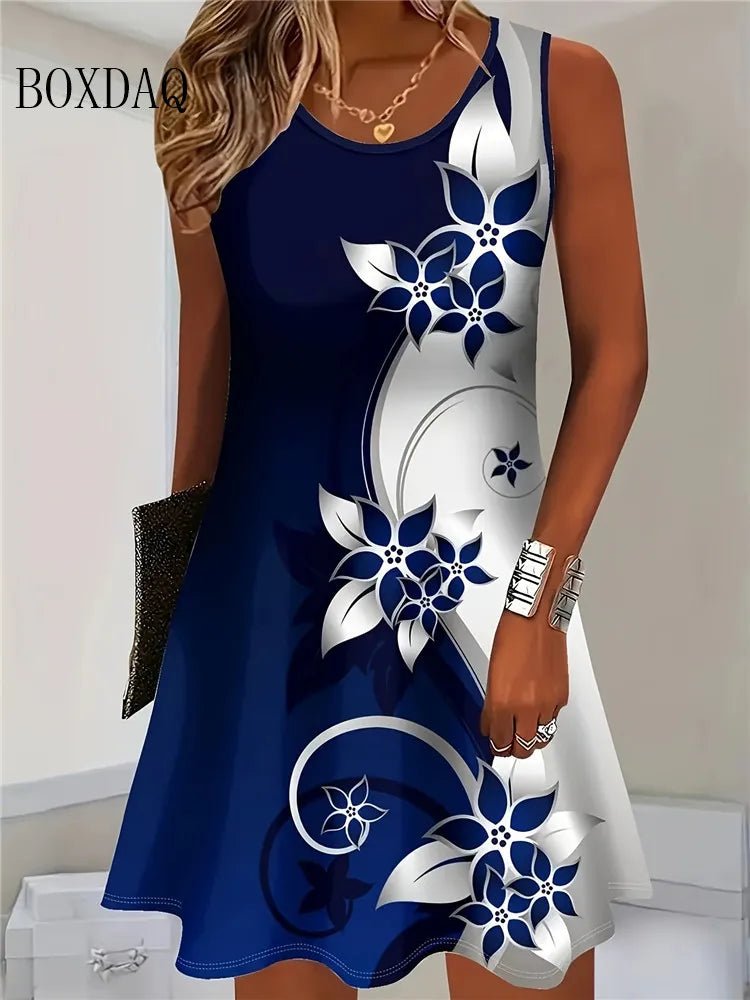 2025 Women Summer Sleeveless Bohemian Dress Fashion Imitate Cowboy Vest Flowers Print Dress Casual Tank Beach Dresses For Women - Maison zamor