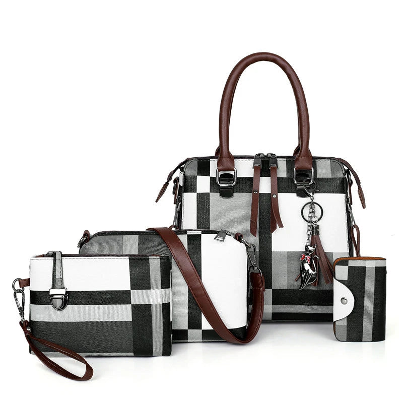 New Fashion Luxury Handbags New 4 PCS Set Women Plaid Colors Handbag Female Shoulder Bag Travel Shopping Ladies Crossbody Bag