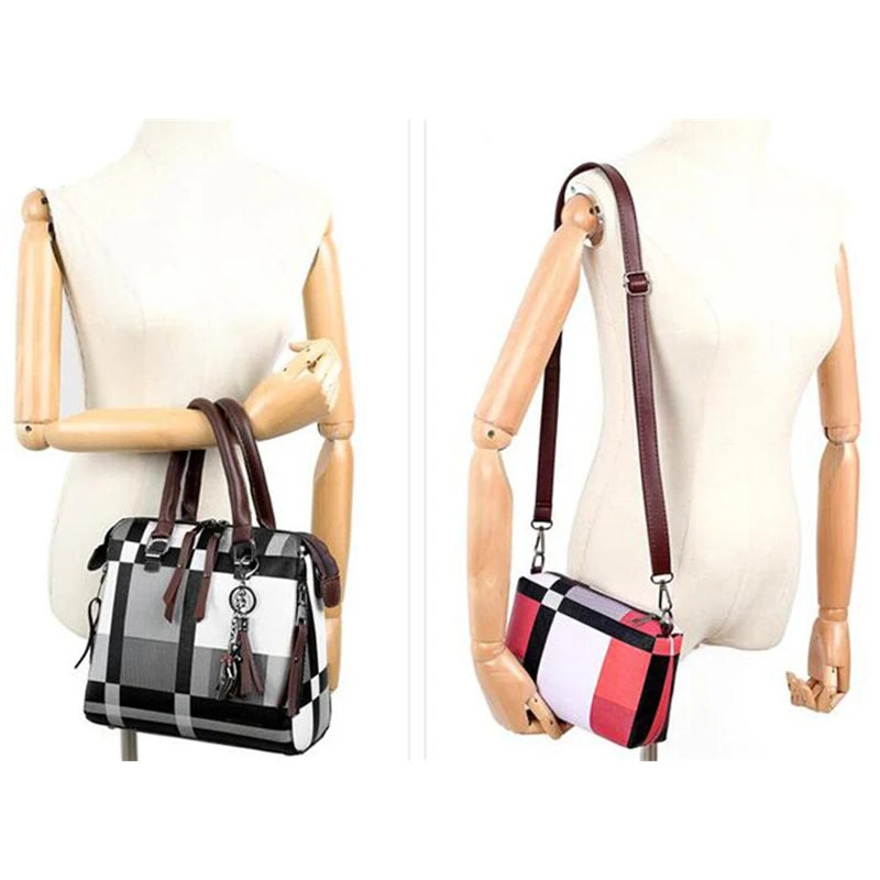 New Fashion Luxury Handbags New 4 PCS Set Women Plaid Colors Handbag Female Shoulder Bag Travel Shopping Ladies Crossbody Bag