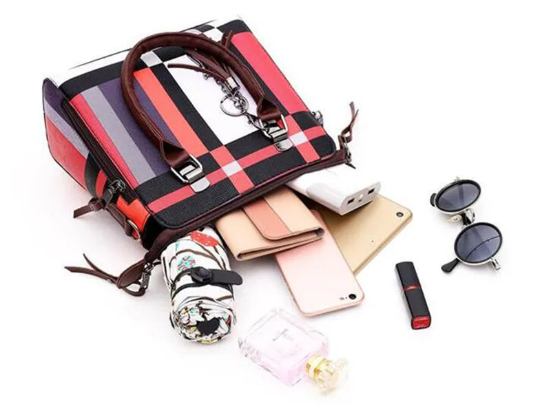 New Fashion Luxury Handbags New 4 PCS Set Women Plaid Colors Handbag Female Shoulder Bag Travel Shopping Ladies Crossbody Bag