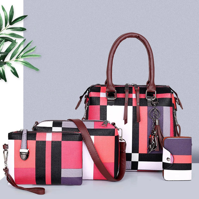 New Fashion Luxury Handbags New 4 PCS Set Women Plaid Colors Handbag Female Shoulder Bag Travel Shopping Ladies Crossbody Bag