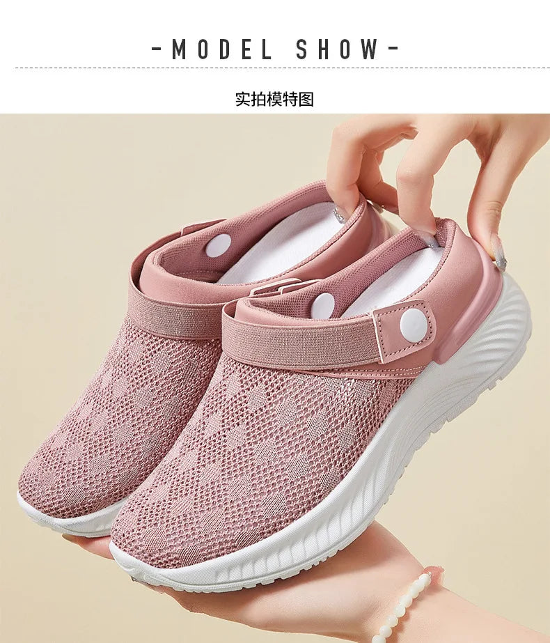 2025 summer new women's shoes fashion casual breathable mesh slippers shoes a slip-on half support shoes women's shoes