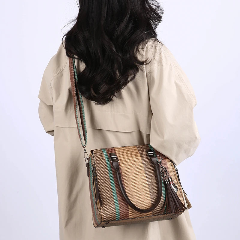 High Quality Women PU Leather Handbags Shoulder Bag Casual Female 4 Pieces Set Crossbody Bags Fashion Stripe Tote Messenger Bag