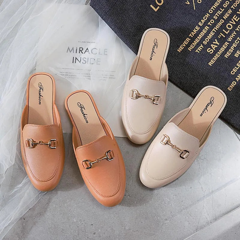 Faionable f-Pa Head Women's Slippers Korean Sle Flat Bot Casual Mules Summer 2025 PVC Outsole Polyester Upper