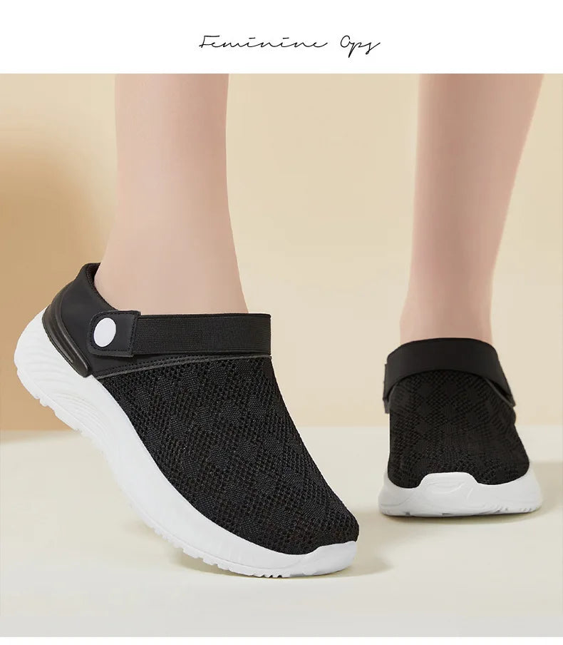 2025 summer new women's shoes fashion casual breathable mesh slippers shoes a slip-on half support shoes women's shoes