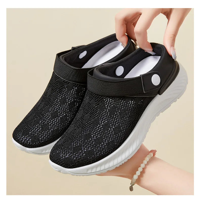 2025 summer new women's shoes fashion casual breathable mesh slippers shoes a slip-on half support shoes women's shoes