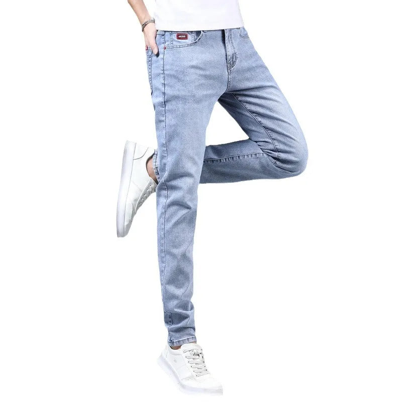 Jeans Distressed Pencil Jean Men Denim Ankle Length Pants Distressed Washed Spliced Zipper Fly Skinny Casual Spring Pockets