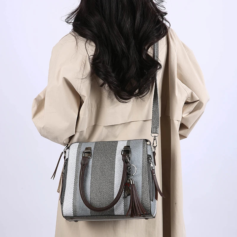 High Quality Women PU Leather Handbags Shoulder Bag Casual Female 4 Pieces Set Crossbody Bags Fashion Stripe Tote Messenger Bag