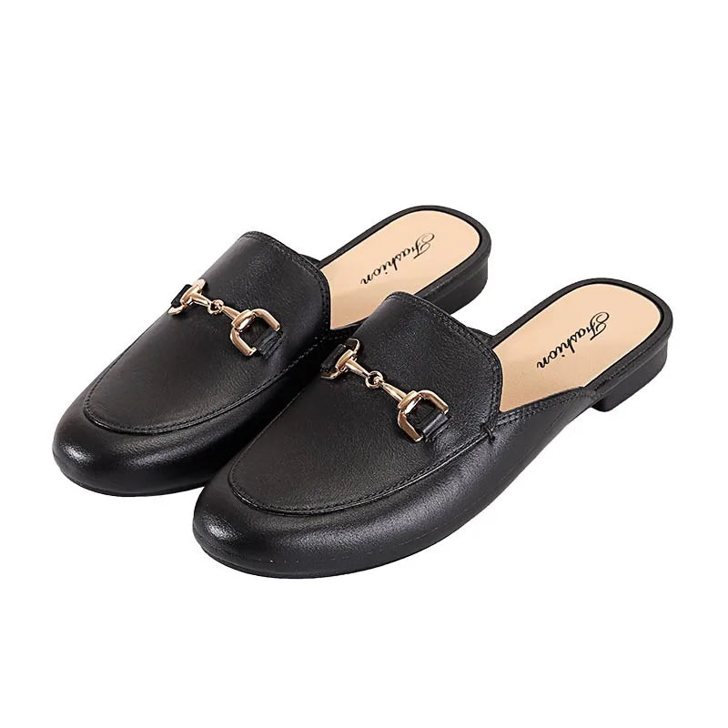 Faionable f-Pa Head Women's Slippers Korean Sle Flat Bot Casual Mules Summer 2025 PVC Outsole Polyester Upper