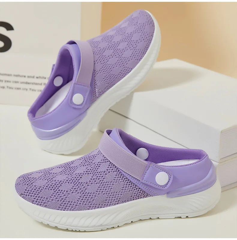 2025 summer new women's shoes fashion casual breathable mesh slippers shoes a slip-on half support shoes women's shoes