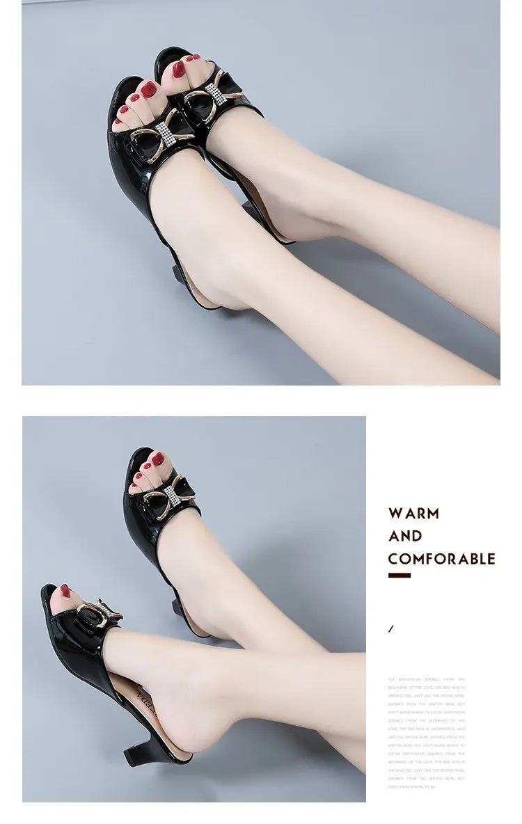 Summer Female Sandals Women Slippers Sexy Open Toe Fish Mouth Slippers  Ladies Rhinestone Bowknot Slides Shoes Plus Size 42