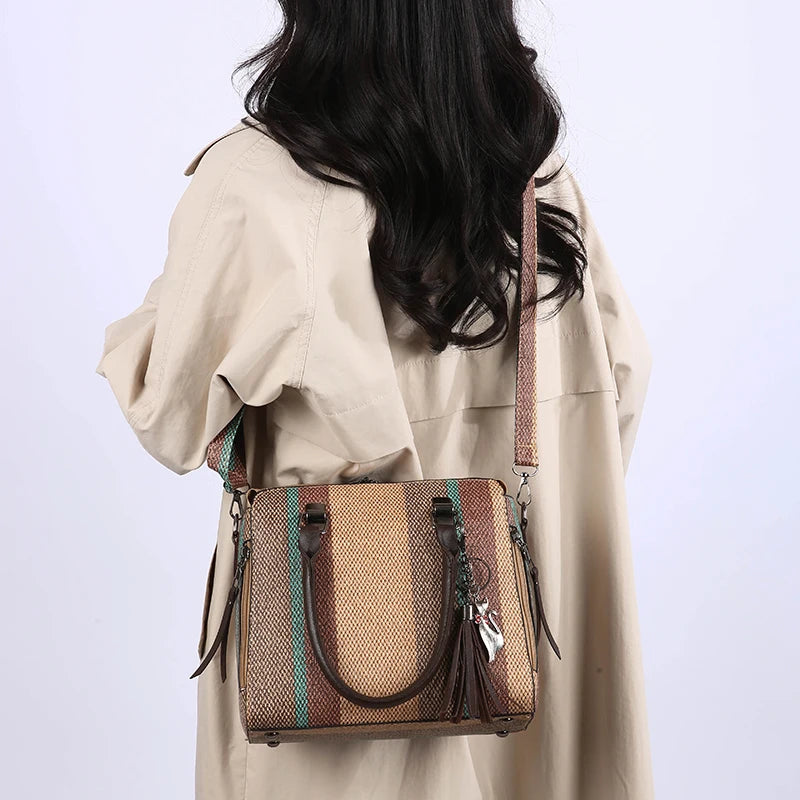 High Quality Women PU Leather Handbags Shoulder Bag Casual Female 4 Pieces Set Crossbody Bags Fashion Stripe Tote Messenger Bag