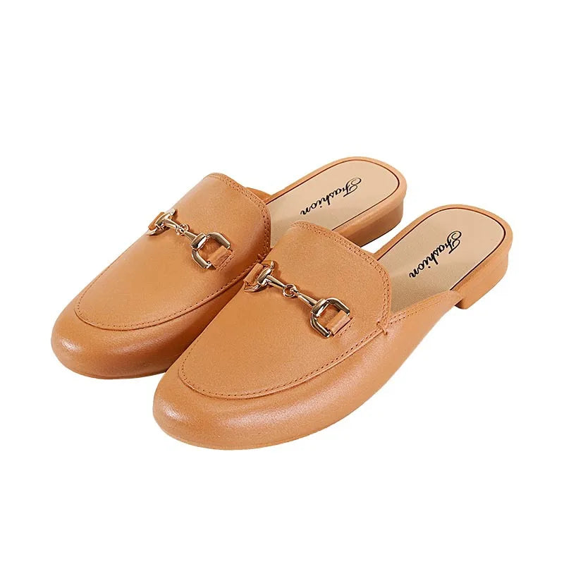 Faionable f-Pa Head Women's Slippers Korean Sle Flat Bot Casual Mules Summer 2025 PVC Outsole Polyester Upper