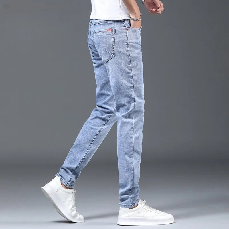 Jeans Distressed Pencil Jean Men Denim Ankle Length Pants Distressed Washed Spliced Zipper Fly Skinny Casual Spring Pockets