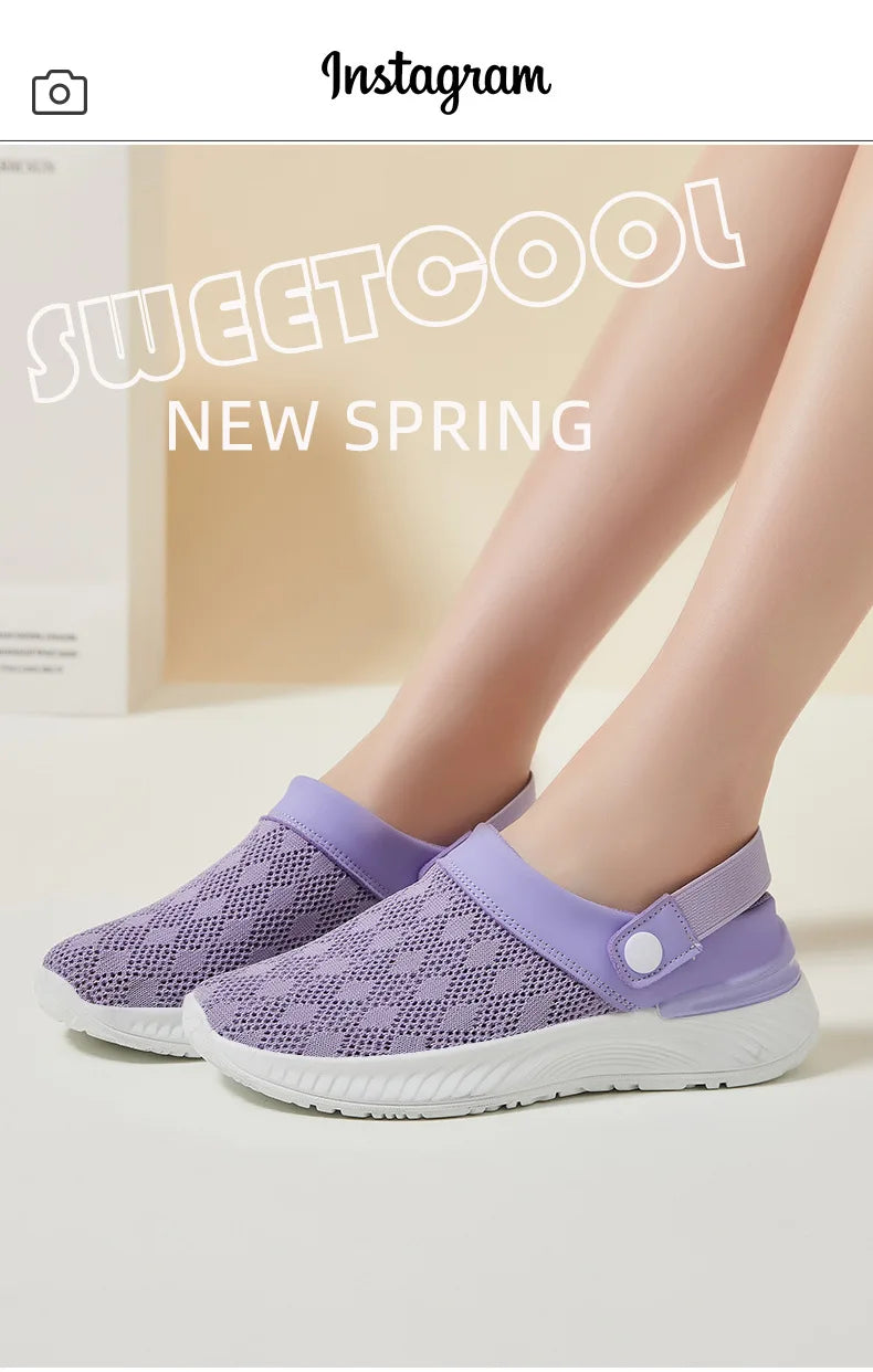2025 summer new women's shoes fashion casual breathable mesh slippers shoes a slip-on half support shoes women's shoes