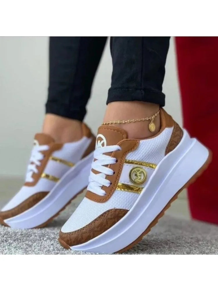 New Women's Casual Shoes Lightweight Color Blocked Womens Vulcanized Shoes Lace Up Flat Bottomed Women's Shoes Thick Soled Shoes