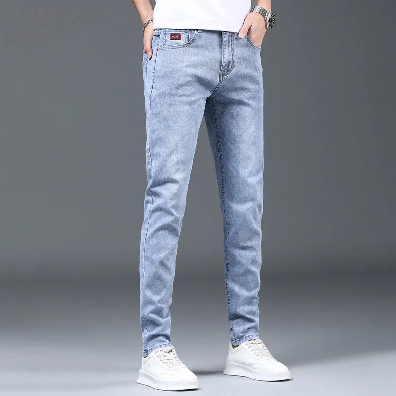 Jeans Distressed Pencil Jean Men Denim Ankle Length Pants Distressed Washed Spliced Zipper Fly Skinny Casual Spring Pockets