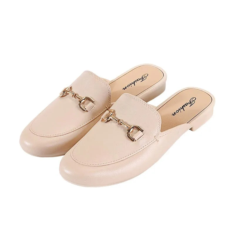 Faionable f-Pa Head Women's Slippers Korean Sle Flat Bot Casual Mules Summer 2025 PVC Outsole Polyester Upper