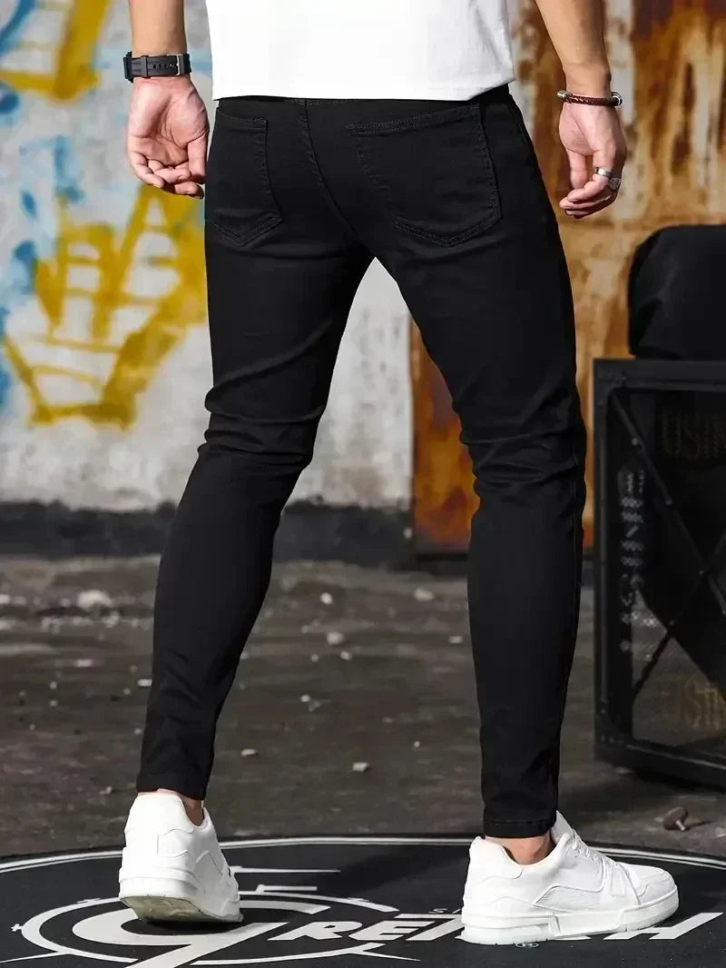 Man Classic Style Pants Light Blue Stretch Jeans Zipper Casual Slim Fit Trousers Male Pencil Pants Denim Skinny Jeans Men Brand