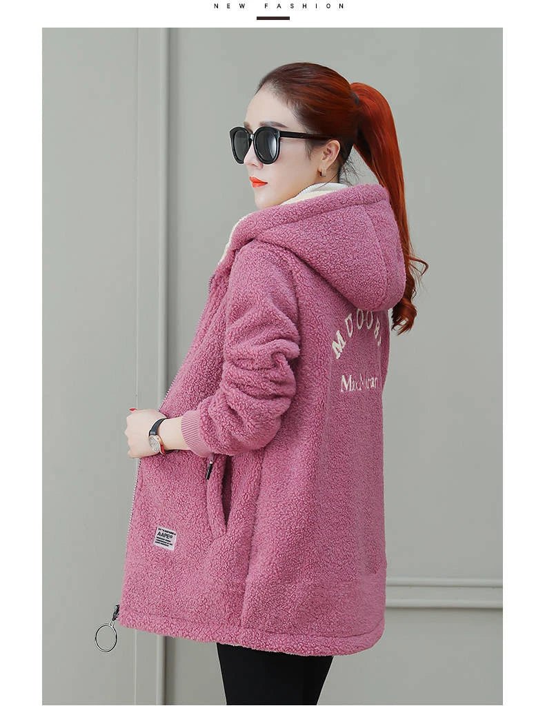 Autumn Winter New Women's Thickened Fleece - lined Medium - length Jacket Style Korean Version Loose - fit Cardigan Top Coats - Maison zamor